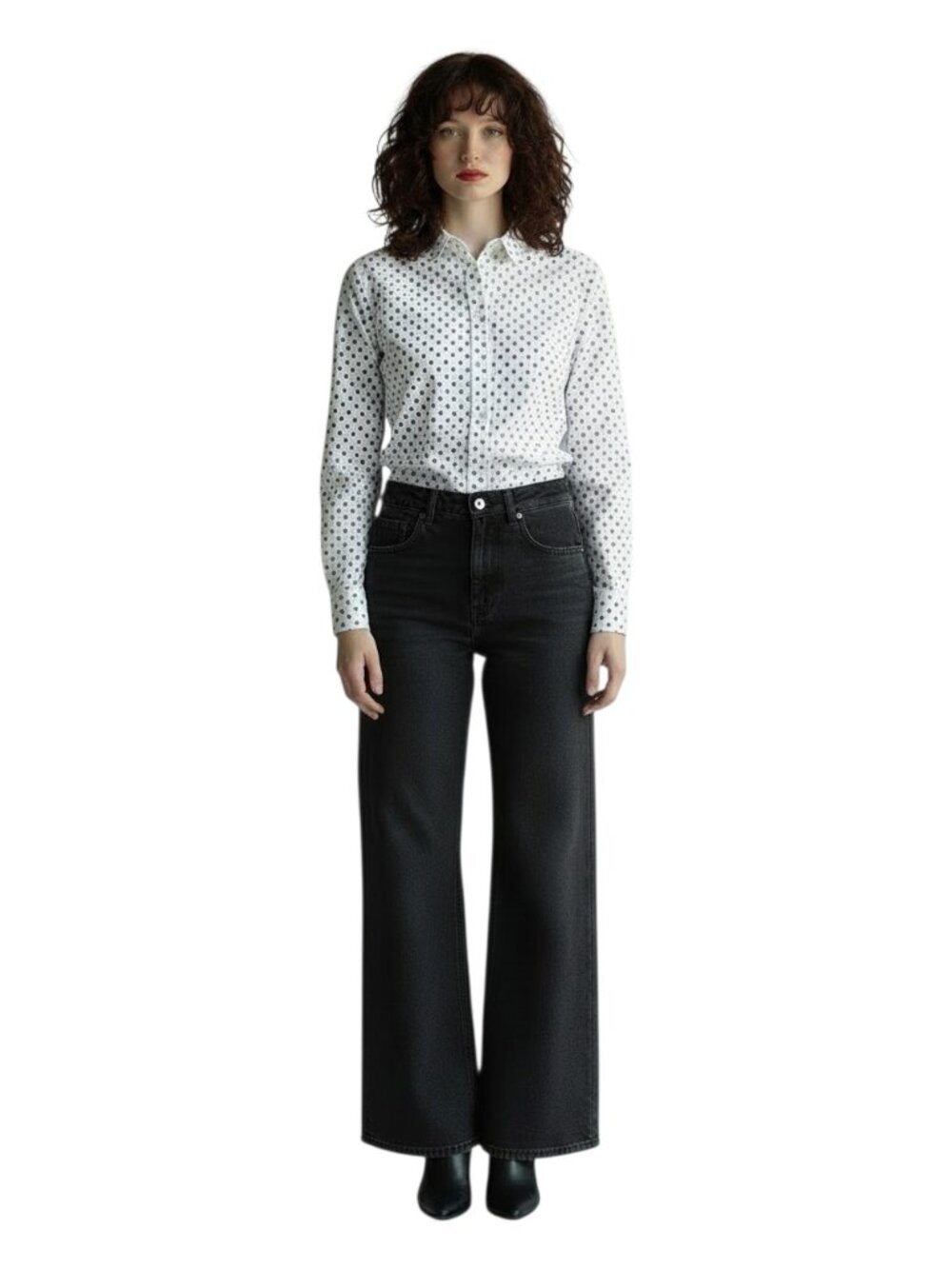 J CREW Women's Perfect White Black Polka Dot 100% Cotton Long Sleeve Shirt Sz 10